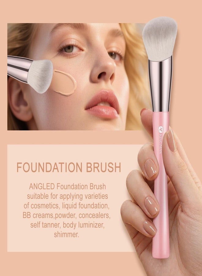 KINGMAS Angled Foundation Brush Concealer Brush, Premium Kabuki Makeup Brush for Liquid, Blending, Cream, Powder, Blush Buffing Stippling Face Makeup Tools White (Pink, 3Pcs (170W/270W/370W)) - Image 3